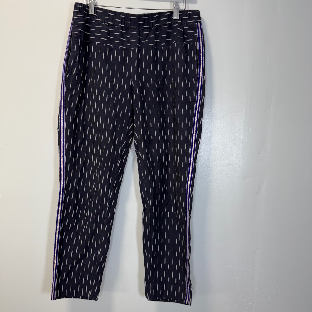 J Crew Navy Blue Ikat Dash Cotton Ankle Pants Side Stripe Size 6